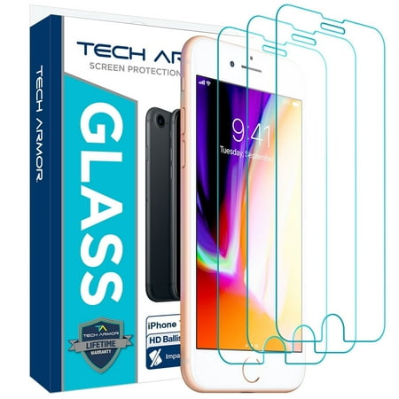 Tech Armor Ballistic Glass Screen Protector Designed for Apple iPhone 6 Plus, 6s Plus, iPhone 7 Plus, and iPhone 8 Plus Tempered Glass 3 Pack