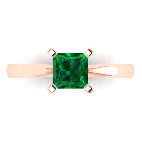 Clara Pucci 14K Rose Gold 1ct Emerald Solitaire Ring for Women