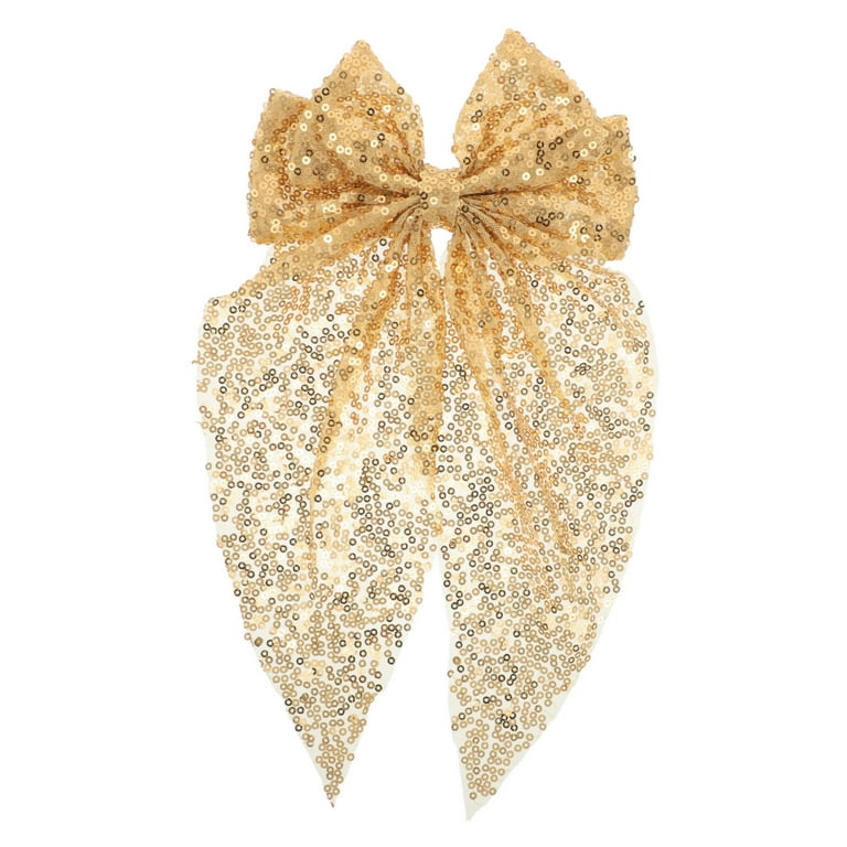 Gold Sequin Bow Hair Clip FRCOLOR Gold Sequin Bow Hair Clip Large Sparkly Hair  main image 3