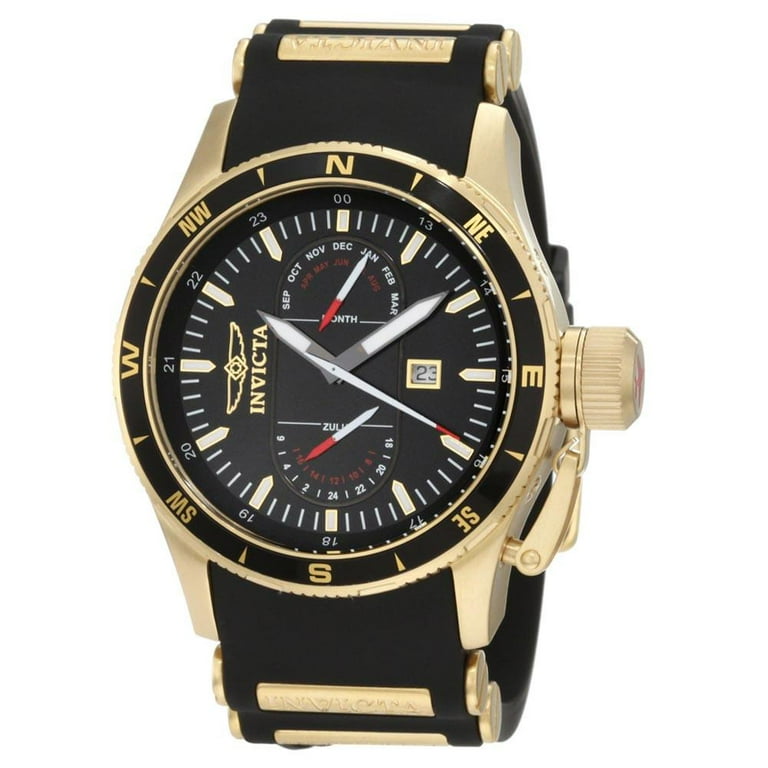 Invicta Men's 1747 Aviator Flight Black Dial Gold Plated Steel