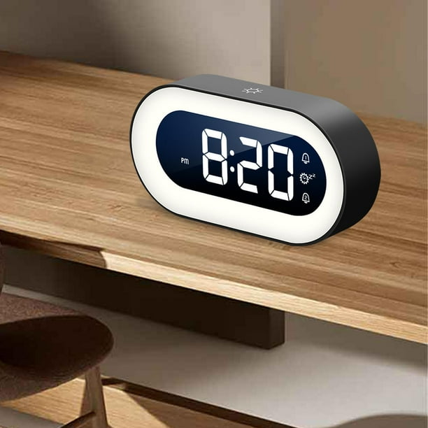 Reloj Despertador digital Macarena con luz Carga USB ajustable Despertador de viaje Negro