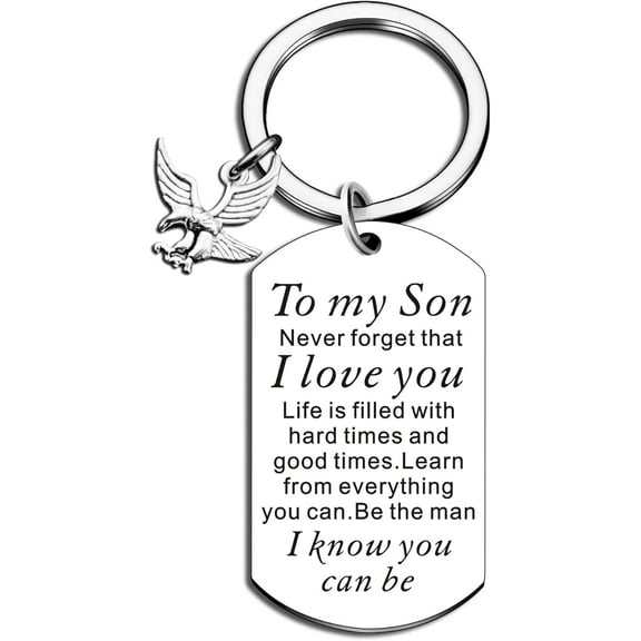 Son Gifts from Mom and Dad - to My Son I Love You Keychain Gift for Him Boys Young Men Inspirational Quote Engraved Pendant Keyring Tags Present for Back To School Birthday Graduation Christmas