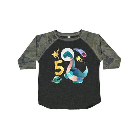 

Inktastic Fifth Birthday Dinosaur Astronaut with Stars and Planet Gift Toddler Boy or Toddler Girl T-Shirt