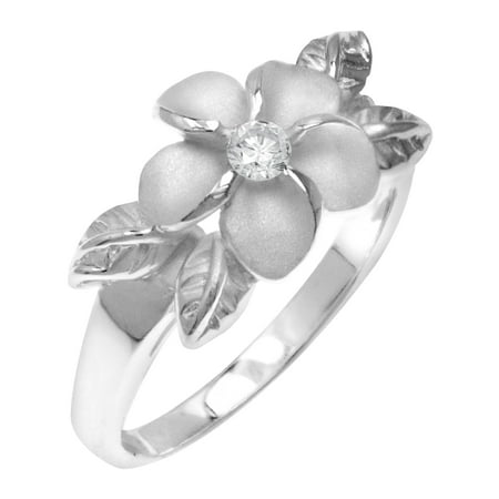 Hawaiian Jewelry - 925 Sterling Silver Plumeria Maile Leaf Ring Hawaiian Jewelry