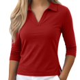thumbnail image 3 of Women's V Neck T Shirts 3/4 Sleeve Soft Blouse Summer Tops Dressy Casual Solid Basic Tees by Yigetop Red 2XL, 3 of 8