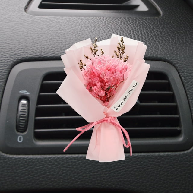 Uxcell Pink Small Bouquet Car Air Freshener Vent Clips, Mini Decorative Rose Bouquet with Fragrance Diffuser for Women, Automotive Air Freshener Decoration, Style 3
