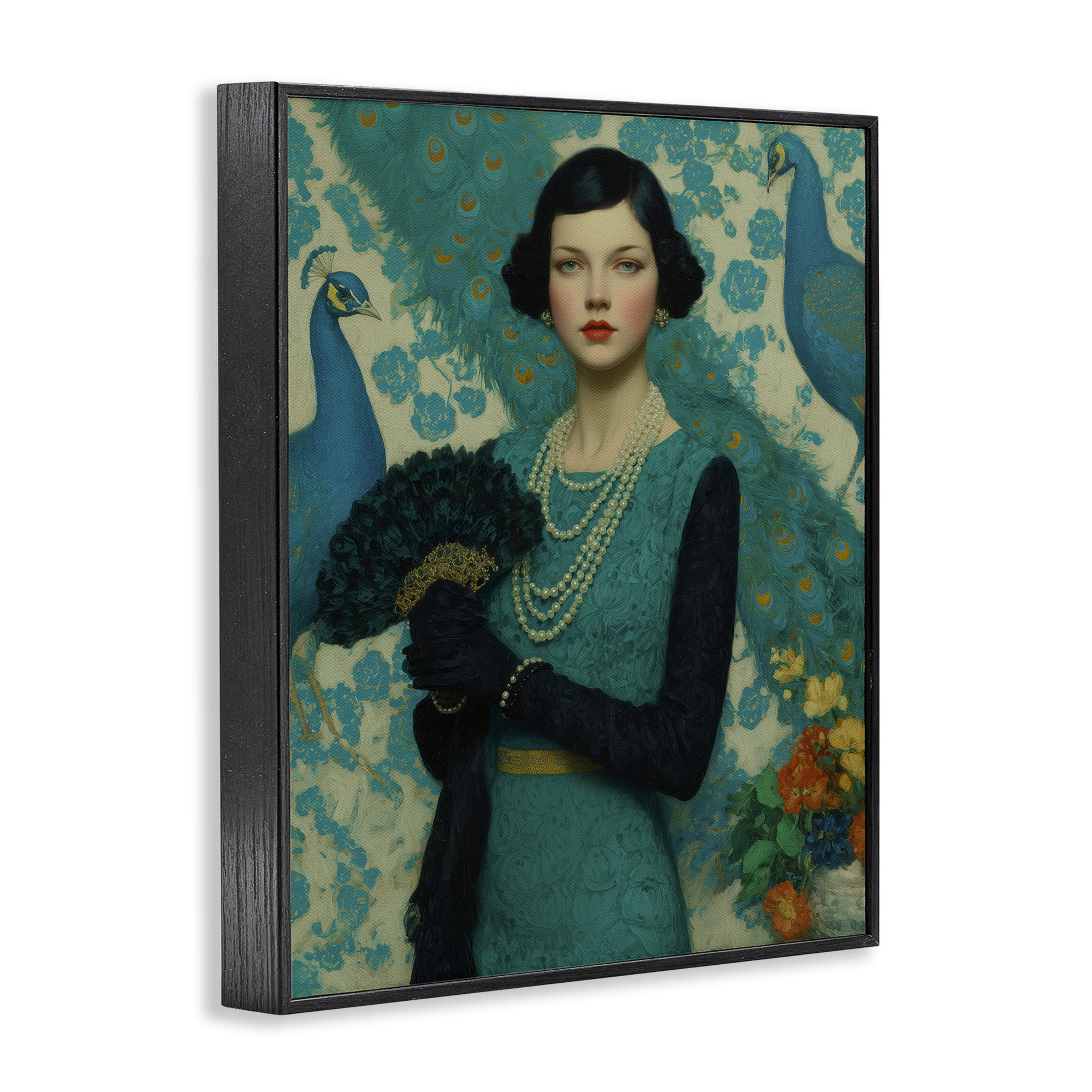 Stupell Industries Vintage Peacock Poise Black Framed Giclee Art, design by A Barefoot Stylist