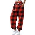 thumbnail image 1 of Pantalones de chándal estampados, talle alto, sueltos, cómodos, estilo navideño, pantalones de jogging suaves para el hogar, senderismo, fitness al aire libre, rejilla roja XXL, 1 of 5