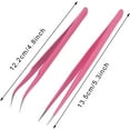 thumbnail image 1 of 2 pinzas de clip de punta recta y curva para extensiones de pestañas, herramientas de aplicación de pestañas postizas rosas de acero inoxidable, 1 of 4