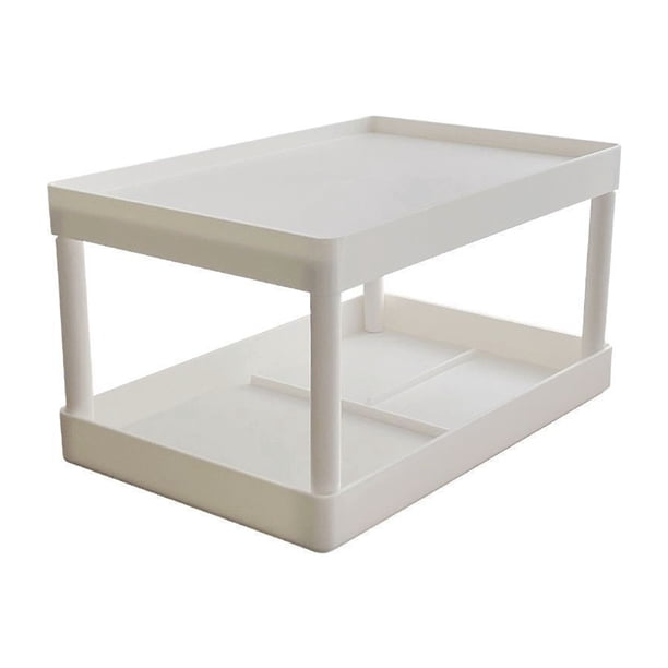 Organizador de escritorio de 2 niveles para cocina, baño, oficina, dormitorio, especiero, organizador de cosméticos y papelería. Plástico blanco, fácil de montar, diseño compacto.