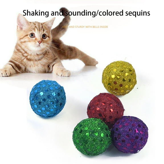 rygai 5 Pcs Cat Ball Toy Shiny Scratch-resistant Creative Pet Cat Kitten Sequin Ball Toy Pet Supplies,5pcs