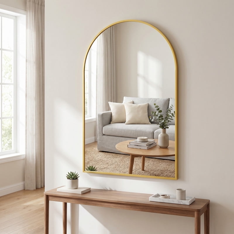 Easy4Home 41"x26"Arched Bathroom Mirror Decor Vanity Mirror Wall Mounted,Gold
