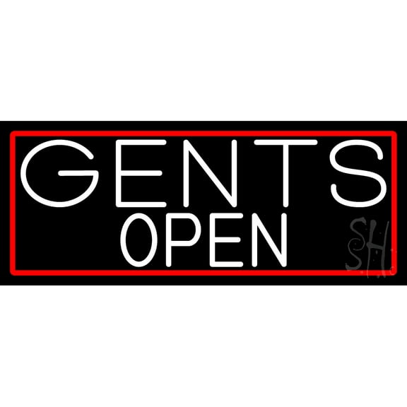 White Gents Open With Red Border LED Neon Sign 10 x 24 - inches, Clear Edge Cut Acrylic Backing, with Dimmer - Bright and Premium built indoor LED Neon Sign for Bar decor.