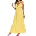thumbnail image 6 of Honeeladyy Womens Summer V Neck Tie Strap Maxi Dress Solid Color Sleeveless Long Dress Spaghetti Strap Flowy Dresses Yellow XXXXXL, 6 of 6
