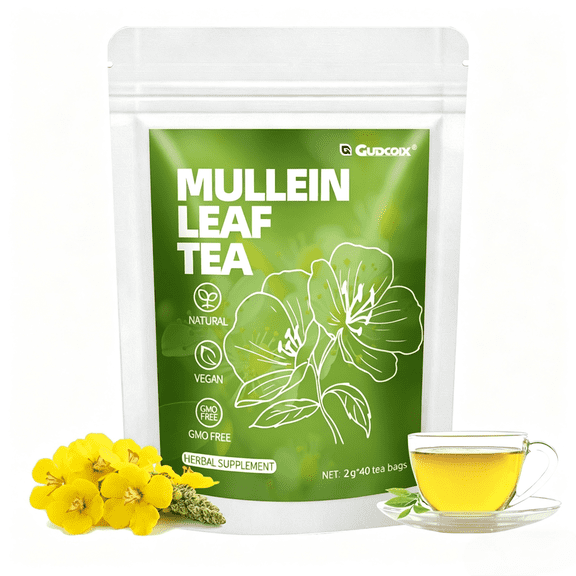 Mullein Leaf Tea Bags, Herbal Respiratory Support Tea, Caffeine Free, Non-GMO, Vegan, 40 Tea Bags (2g Each)