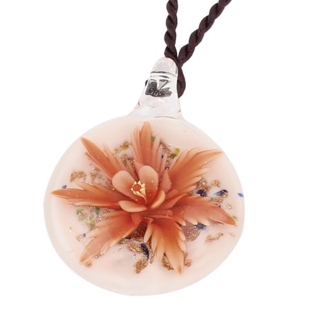Unique Bargains Nylon String Glass Pressed Flower Design Pendant Necklace Orange White