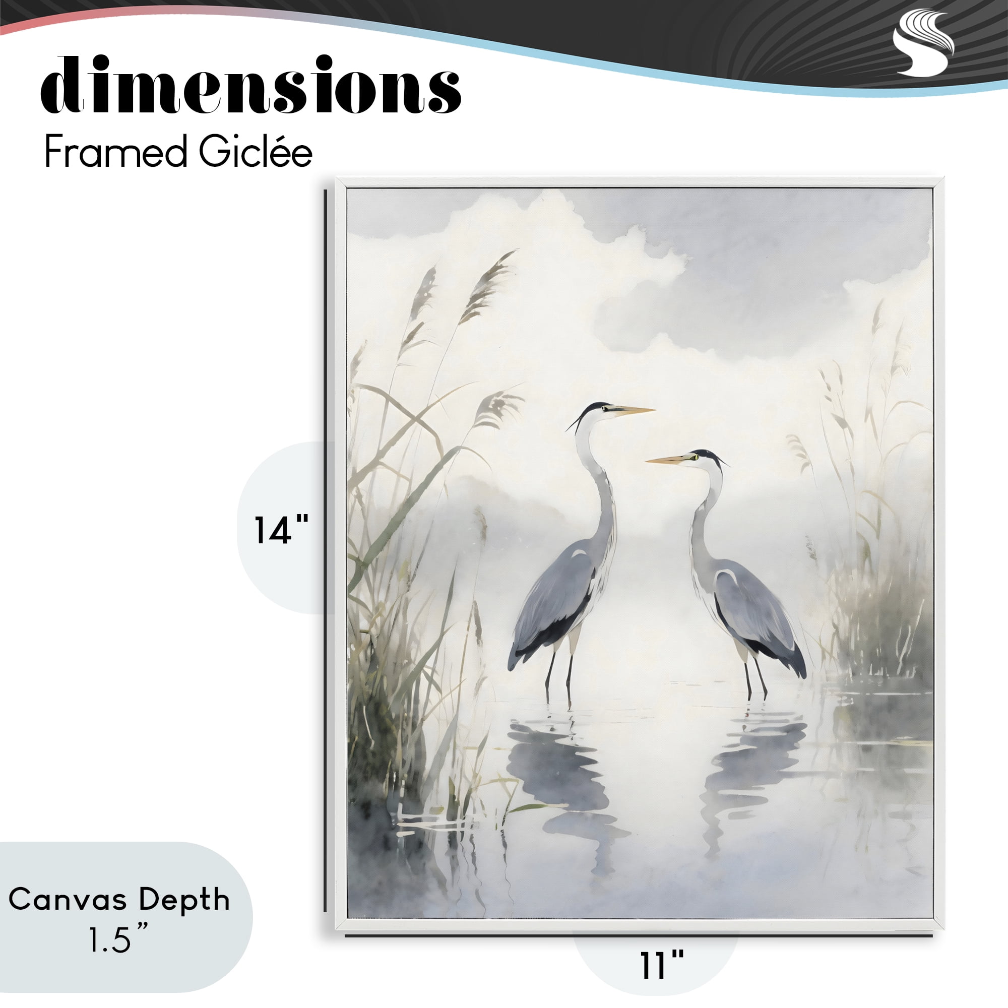 Stupell Industries Serene Wetlands Heron Reflections White Framed Giclee Art, design by Creative Studio