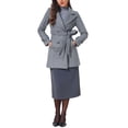 thumbnail image 2 of INSPIRE CHIC Women's Winter Coat Notched Lapel Collar Double Breasted Elegant Office Work Outerwear Trench Coats with Belt XS Gray, 2 of 6