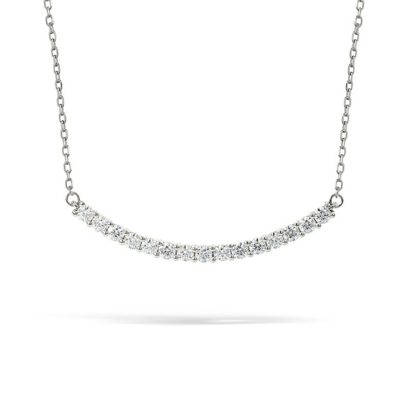 JeenMata Curved Bar Round-Shaped Moissanite Pendant Necklace in 18K White Gold over Silver