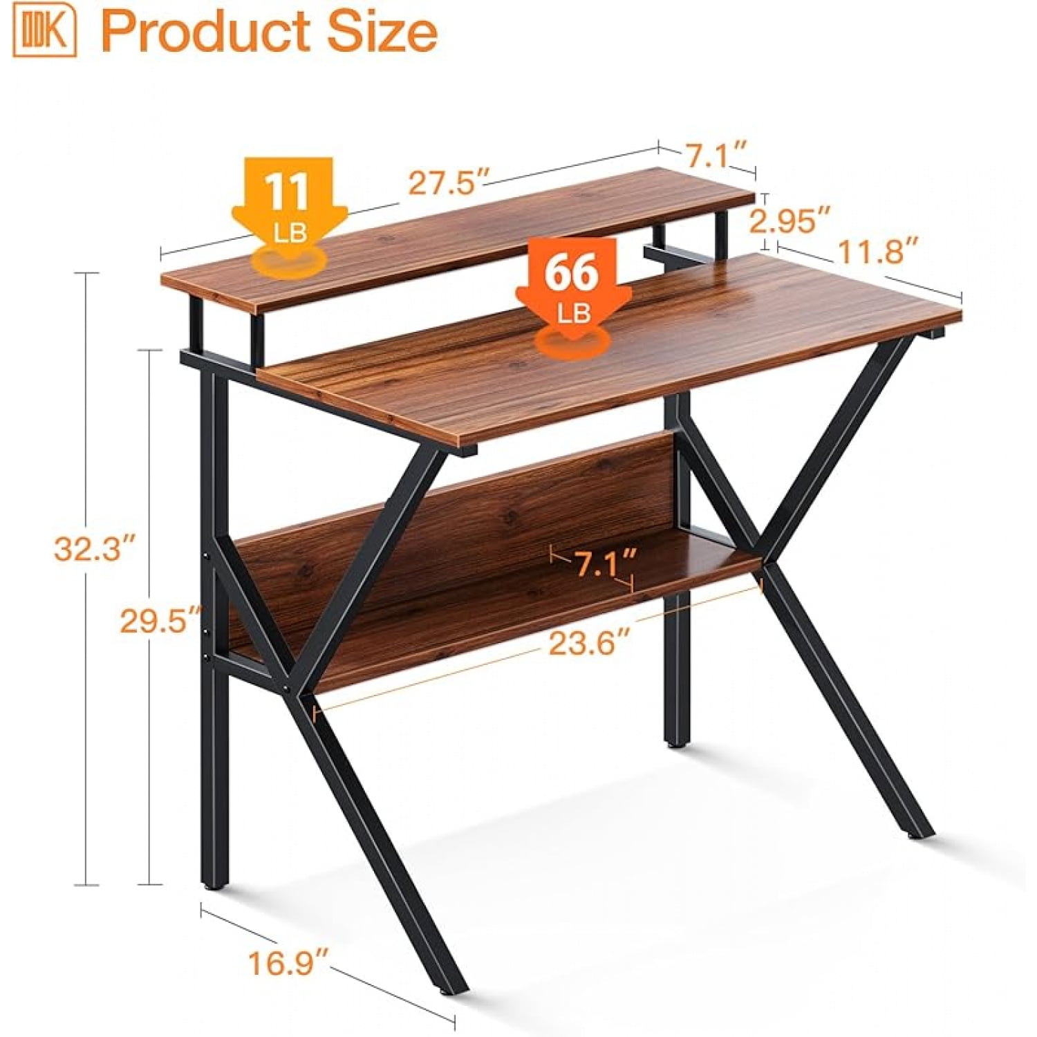 Small Desk, 27.5 Inch Small Computer Desk for Small Spaces, Compact Desk with Storage, Tiny Desk Study Desk with Monitor Stand for Home Office