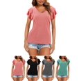 thumbnail image 1 of LAVA Womens Summer Tops V Neck Ruffle Short Sleeve T Shirts Casual Dressy Blouses (Pink, M), 1 of 10