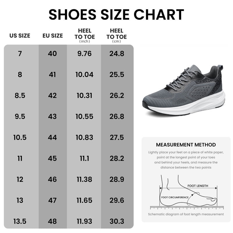YHOON Mens Running Shoes Lightweight Breathable Running Shoes Non Slip Athletic Fashion Tennis Sneakers Black Grey Size 9.5