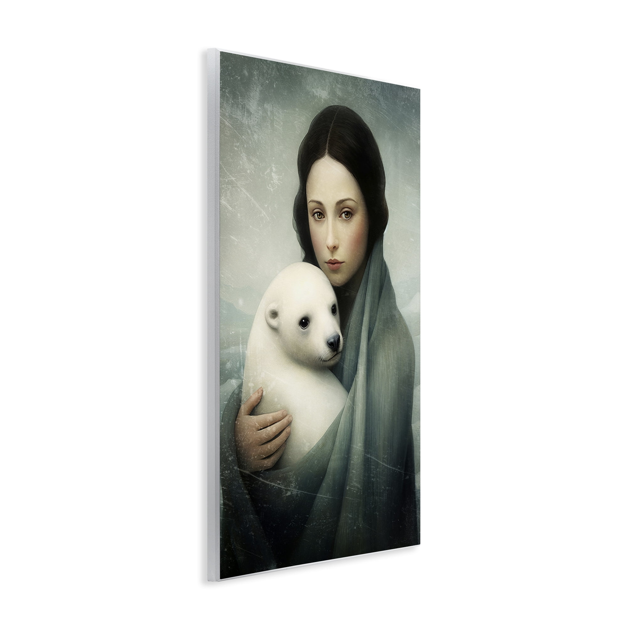 Stupell Industries Girl & Baby Polar Bear People Painting Unframed Art Print Wall Art, 10 x 15