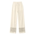 thumbnail image 5 of Womens Cotton Linen High Waist Wide Leg Pants for Summer Casual Palazzo Trousers Lightweight Lace Lounge Pants with Pockets Beige XL(XL), 5 of 5