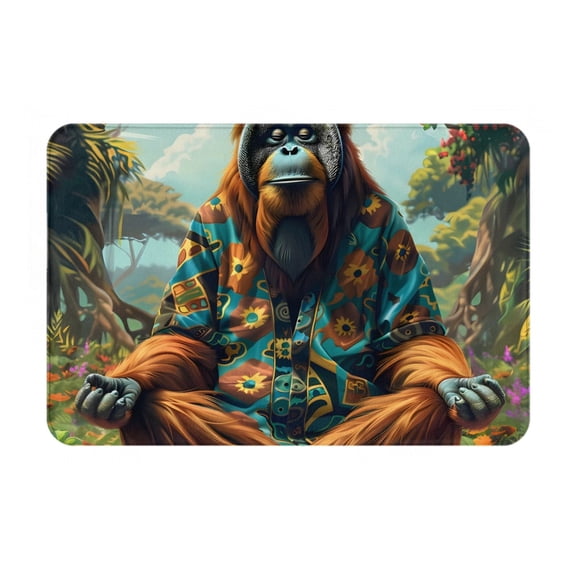 Gukieu Forest Meditating Gorilla Print Dust-proof Floor Mats, Water-absorbent and Non-slip Flannel Door Mats 16x24in, Home Decoration Suitable for Kitchen, Bathroom, Garage
