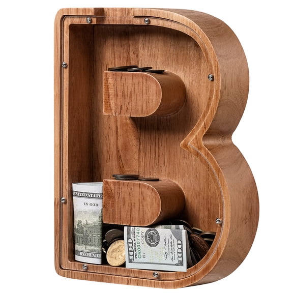 KY Piggy Bank for Kids Boys Girls, Wooden Large Letter Piggy Bank Alphabet Money Bank with Initial B, Coin Bank Fun Gifts for Birthday, Christmas, Festival, Baby Shower