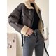 thumbnail image 4 of -abrigo de piel de cordero sintética para mujer, chaqueta con cinturón con cremallera empalmada, ropa de calle Retro, gruesa y cálida, Otoño e Invierno, 4 of 5