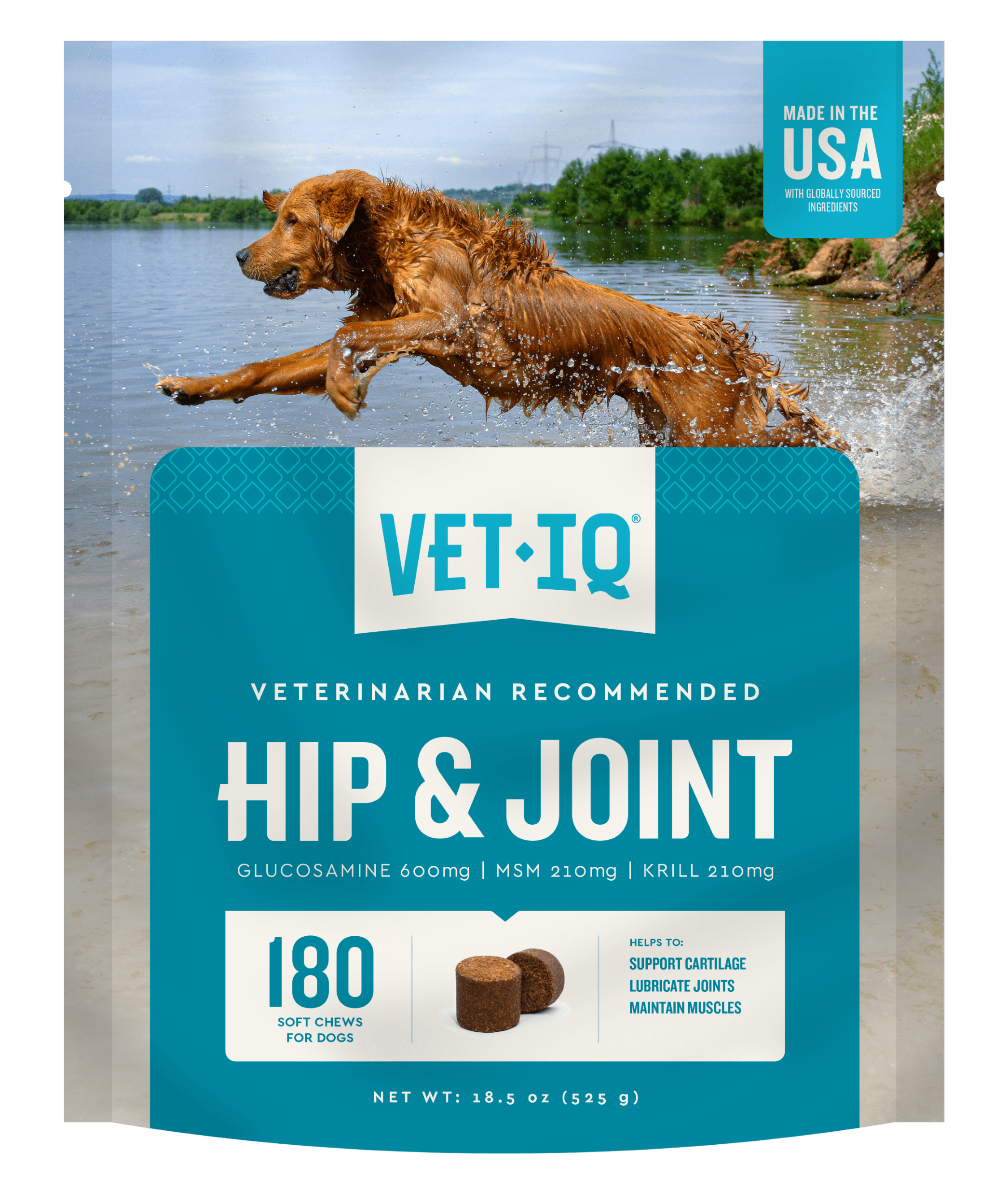 (2 pack) VETIQ Hip & Joint Supplement for Dogs, Chicken Flavored Soft Chews, 22.2 oz, 180 Count