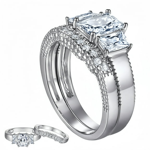 Lyee Cyee 1 Carat Princess Cut Cubic Zirconia Engagement Ring - Bridal Ring - Double Halo Ring - Cluster Ring - 925 Sterling Silver-Size 7