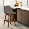 thumbnail image 3 of Amalie Swivel Bar or Counter Stool in Brown Oak Wood Finish with Taupe Boucle Fabric, 3 of 7