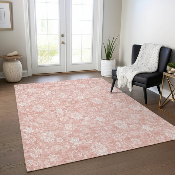 Addison Rugs Chantille Indoor/Outdoor Transitional Floral Pink Washable Rectangle Rug, 10' x 14'
