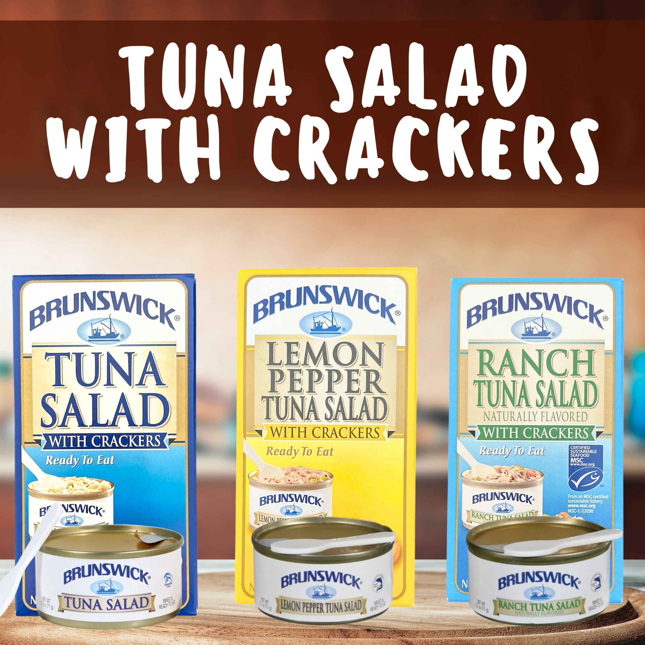 Ranch Lemon Pepper Tuna with Crackers 3.0 oz Plastic Spreader Spoon Included Ready to Eat Preservatives Convenient Healthy Canned Food Snacks Kit for Family Picnic School Lunches Gift Supplies 6 Pack