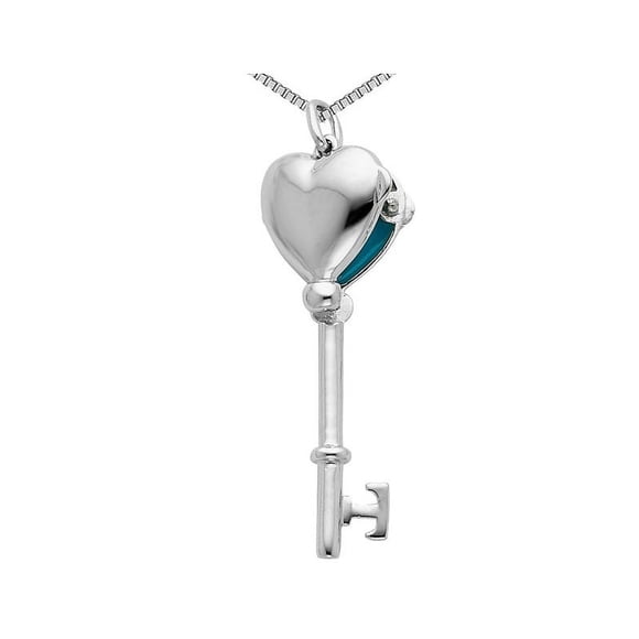 Sterling Silver Heart Locket Key Pendant Necklace with Chain