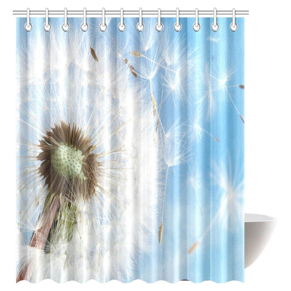 BPBOP Dandelions Shower Curtain, Dandelion Seeds Blowing Away in The Wind Across A Clear Blue