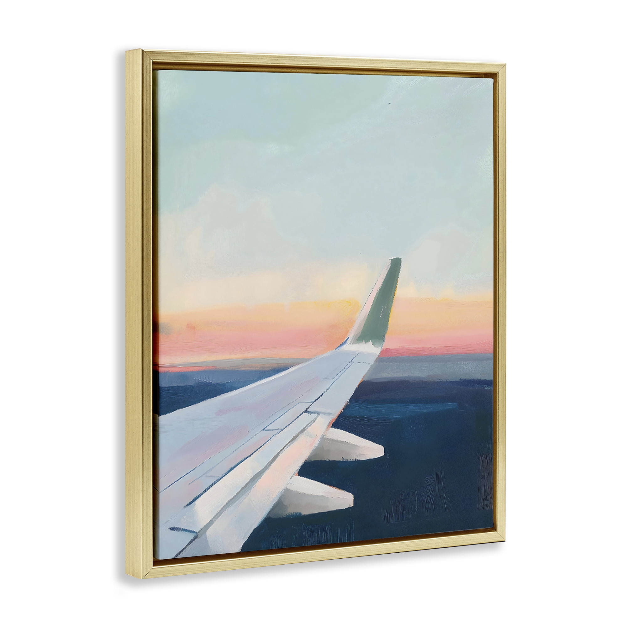 Stupell Industries Airplane Wing Sunset Gold Framed Floater Canvas Wall Art, design by The Prints Vibe
