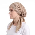 thumbnail image 2 of Fabrcox Women Lace Trim Pre-Tied Head Scarf Hat, Soft Breathable Crinkle Chemo Headwear, Full Coverage Turban Headwrap for Hair Loss Daily Sleeping Travel Khaki, 2 of 4