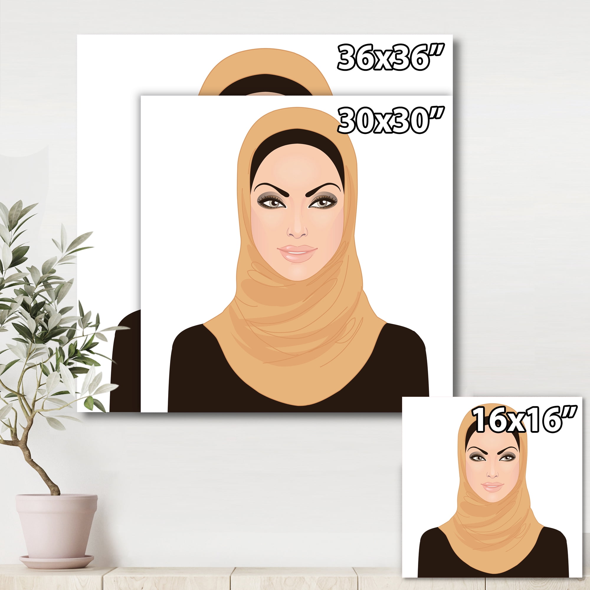 Designart ' Portrait of Muslim Girl In Traditional Hijab ' Modern Canvas Wall Art Print