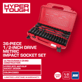 thumbnail image 3 of Hyper Tough 36-Piece 1/2-inch Drive Metric CRMO Impact Socket Set (mm), 3 of 11