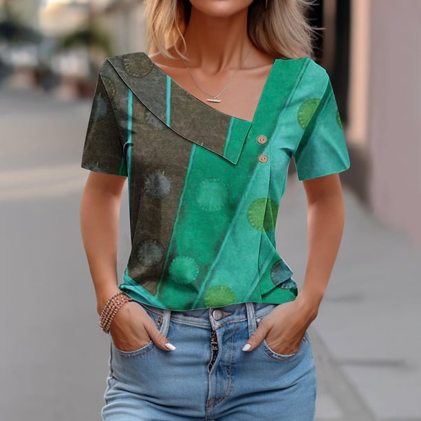 Fiudx Liquidación de Ofertas Flash Top Informal de Primavera y Verano de Manga Corta con Cuello En V para Mujer