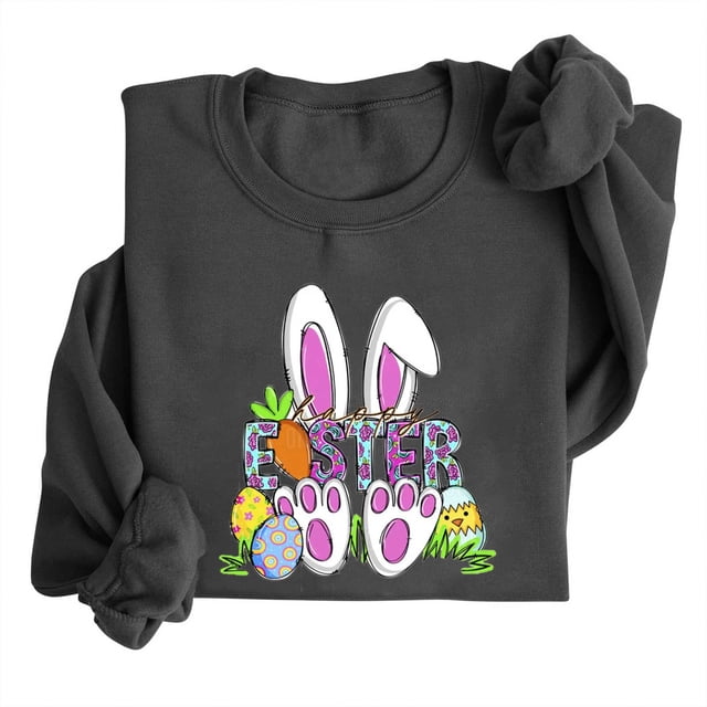 EGNMCR Easter T-Shirts Imprimés pour Femmes T-Shirts Graphiques pour Femmes Chemises pour Femmes T-Shirts à Col Rond pour Femmes Haut à Manches Longues Imprimé Easter Chandails T-Shirts pour Femmes