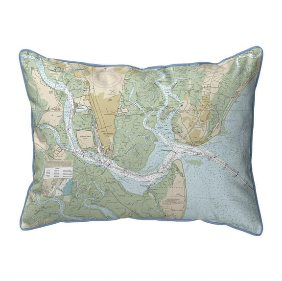 Betsy Drake Interiors St Simons Sound, GA Nautical Map Small Corded Indoor/Outdoor Pillow 11x14