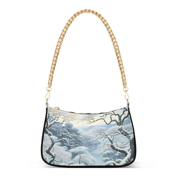 Womens Chain Shoulder Bag Winter with Trees Classic Tote Handbags Fashion Clutch Hobo Purse with Zipper for Travel Casual