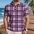 thumbnail image 2 of Garbnen Polo Shirts for Men Short Sleeve Plaid Color Block Collared Henley Shirt Men Lightweight Breathable Casual Summer Beach Travel Golf Shirts Men S, 2 of 7