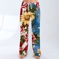 thumbnail image 2 of 4th Of July Pants for Women United States American Flag Print Wide Leg Pants Elastic High Waist Loose Fit Soft Daily Wear Trousers, #01 Blue, L, 2 of 5