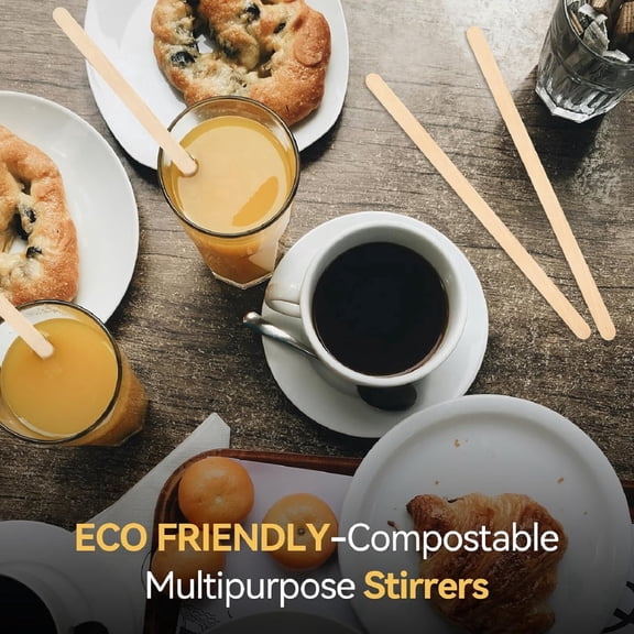 PLERISE 5.5 Inch Wooden Coffee Stirrers, 500-Count Disposable Compostable Wood Coffee Stick Stirrers, Biodegradable for Coffee Station Supplies