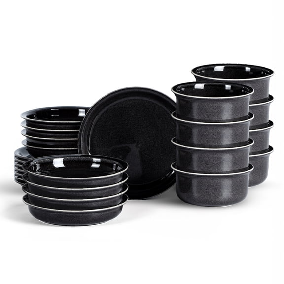 Stone Lain Slate 24-Piece Dinnerware Set Stoneware, Service for 8, Black